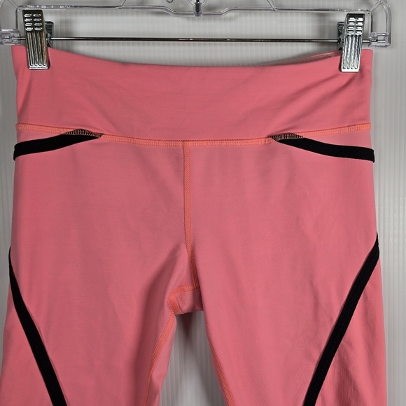 Lululemon Run: Pace Cropped Pop Orange/ Bleached Coral/ Black Leggings Size 4 - Picture 3 of 16